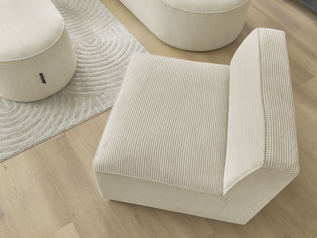 Bobochic Rousseau Ecksofa mit Sofamodul und Pouf Cordsamt Beige Ecke links