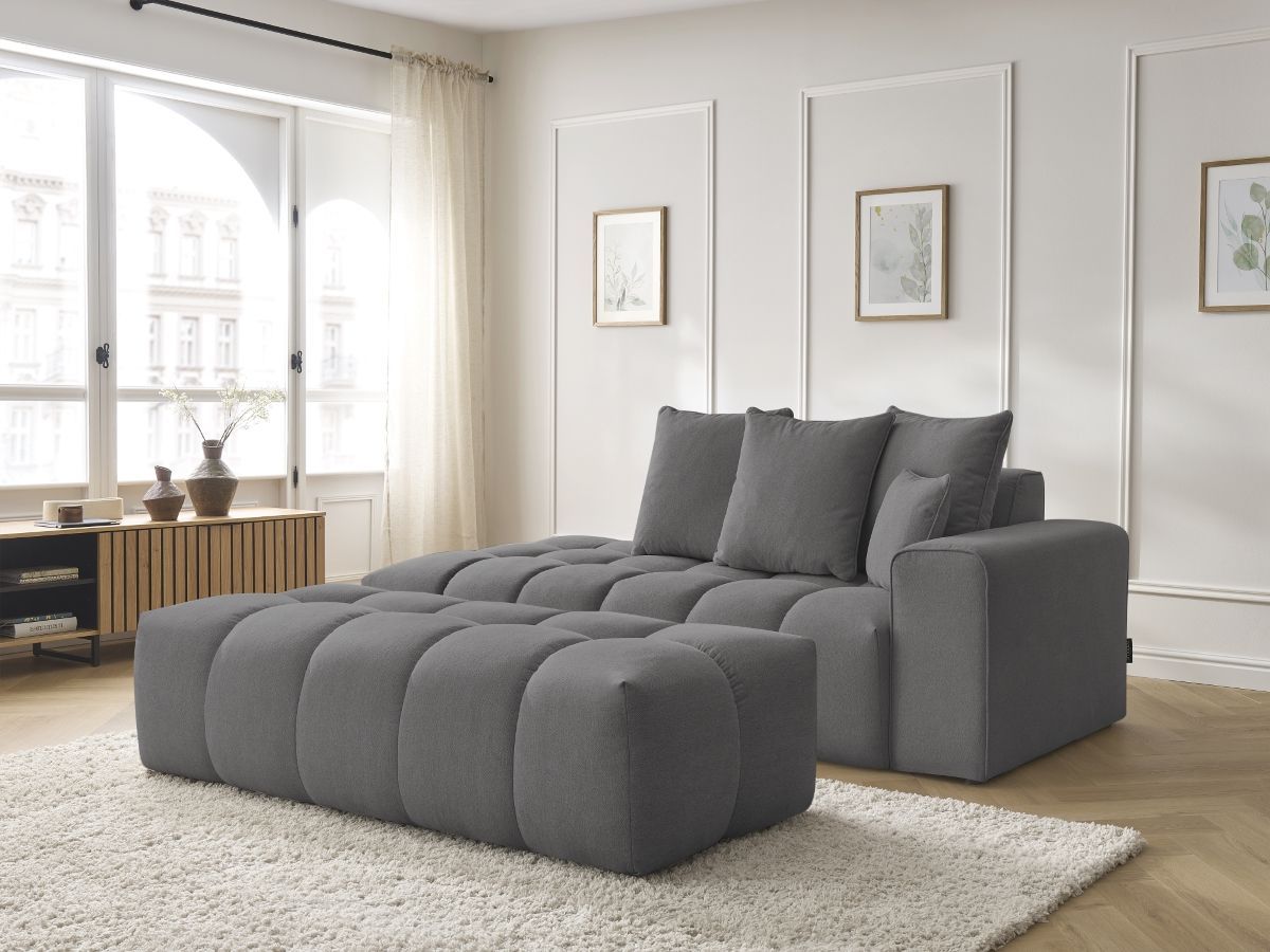 Bobochic Mont-blanc Sofa 5-Sitzer mit Pouf Melange-Stoff Dunkelgrau Armlehne rechts