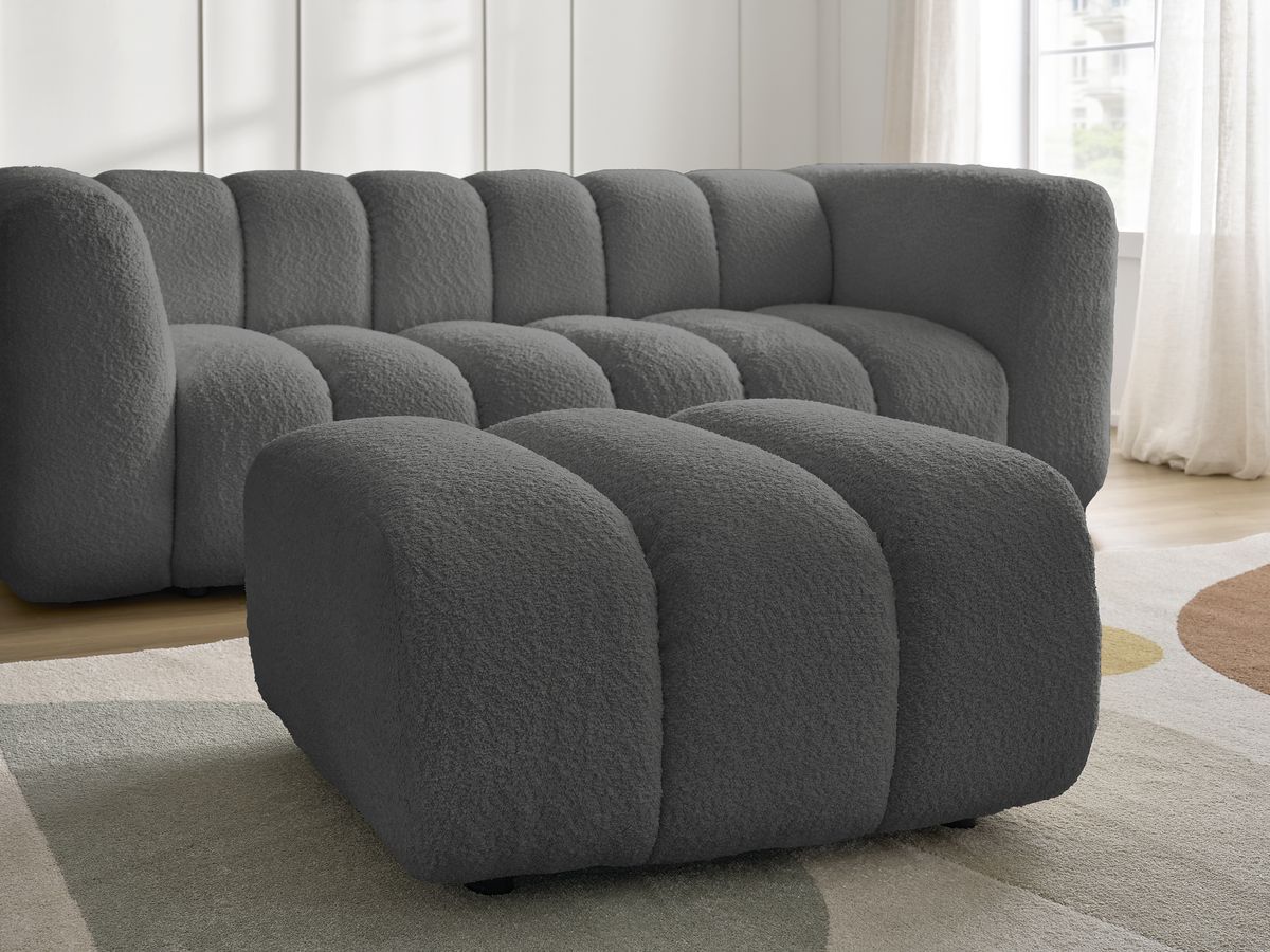 Bobochic Talia Sofa 3-Sitzer mit Pouf Bouclé-Stoff Dunkelgrau