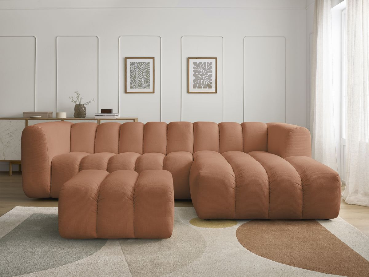 Bobochic Talia Ecksofa mit Pouf Melange-Stoff Orange Ecke rechts