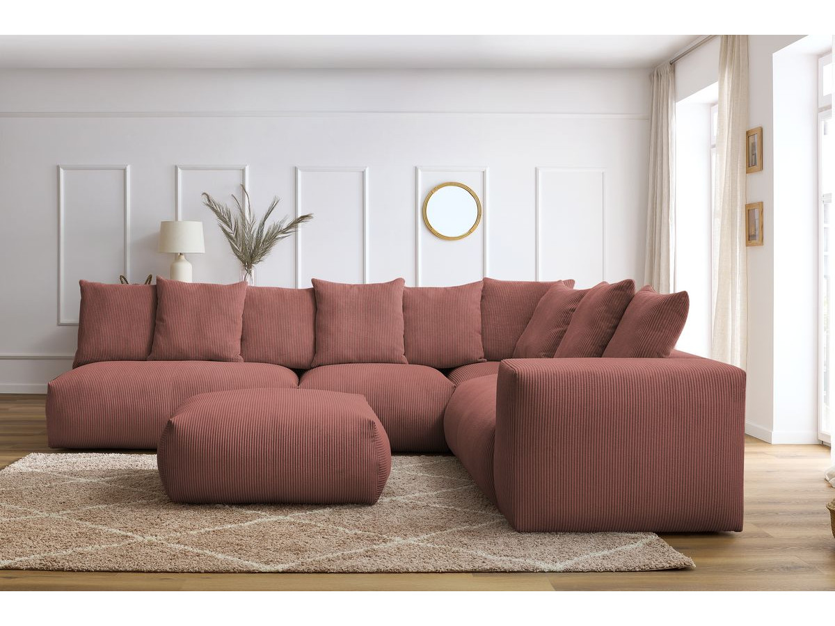 Bobochic Voltaire Ecksofa mit Pouf 322 × 268 cm Cordsamt Rosa Ecke rechts