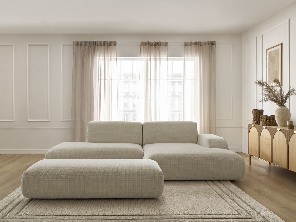 Bobochic Sirius Ecksofa mit Pouf 300 × 170 cm Strukturstoff Beige Ecke rechts