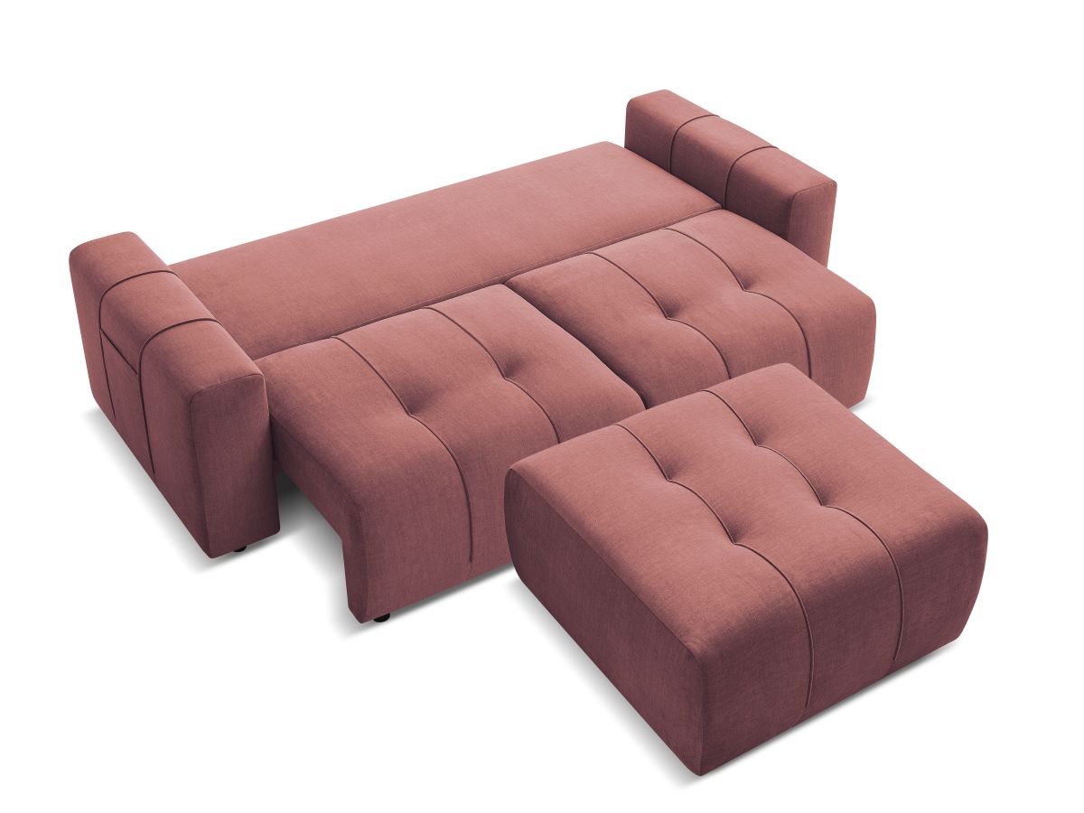 Bobochic Arsene Schlafsofa 4-Sitzer mit Bettkasten und Pouf Samt Orange