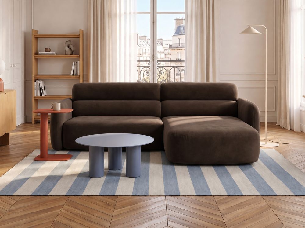 Cosmopolitan Design Ecksofa Malmo 3-Sitzer Samt Bluvel Dunkelbraun Rechts