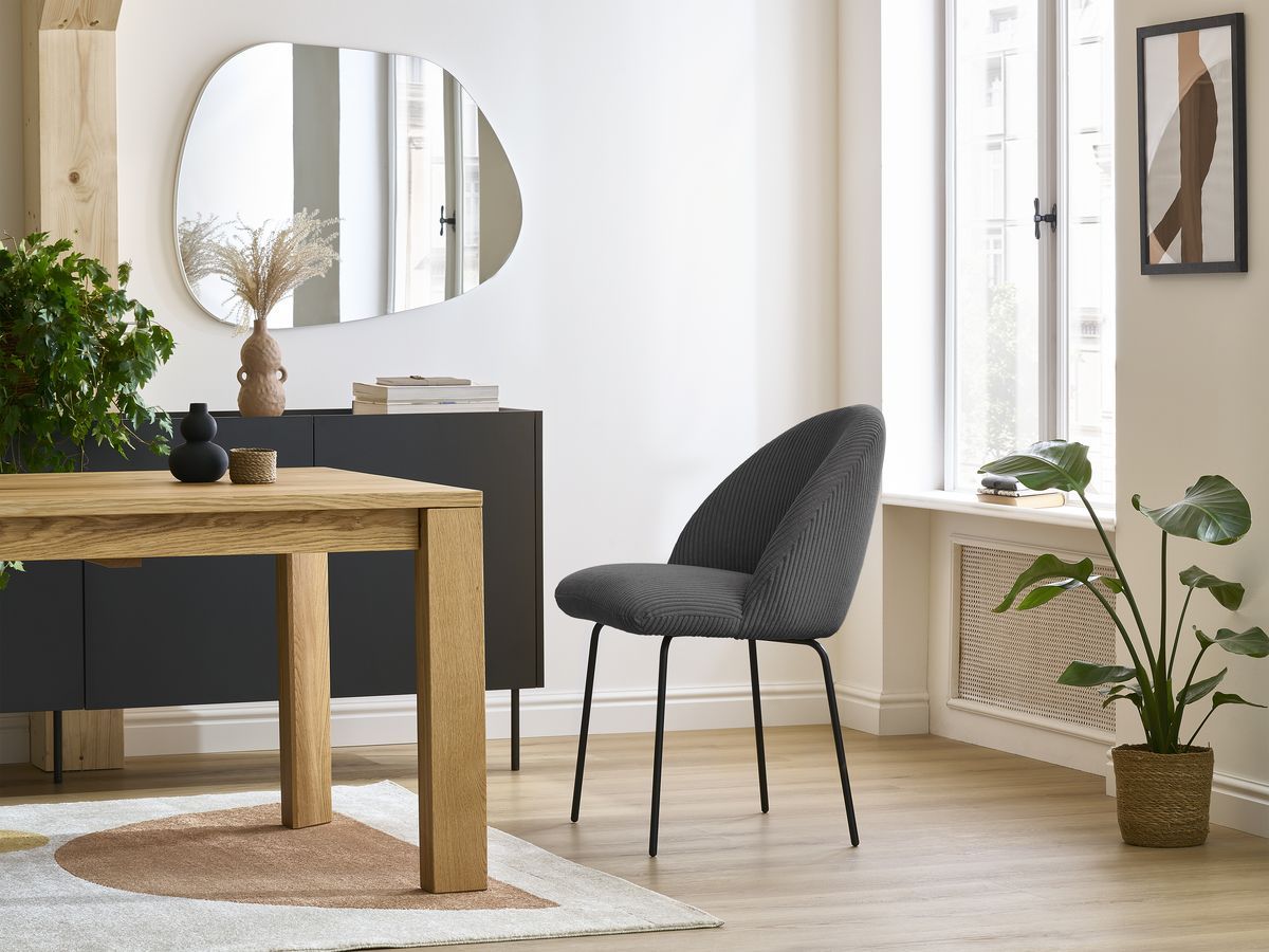 Bobochic Lalie Esszimmerstuhl mit Metallbeinen, schwarz Cordsamt Dunkelgrau