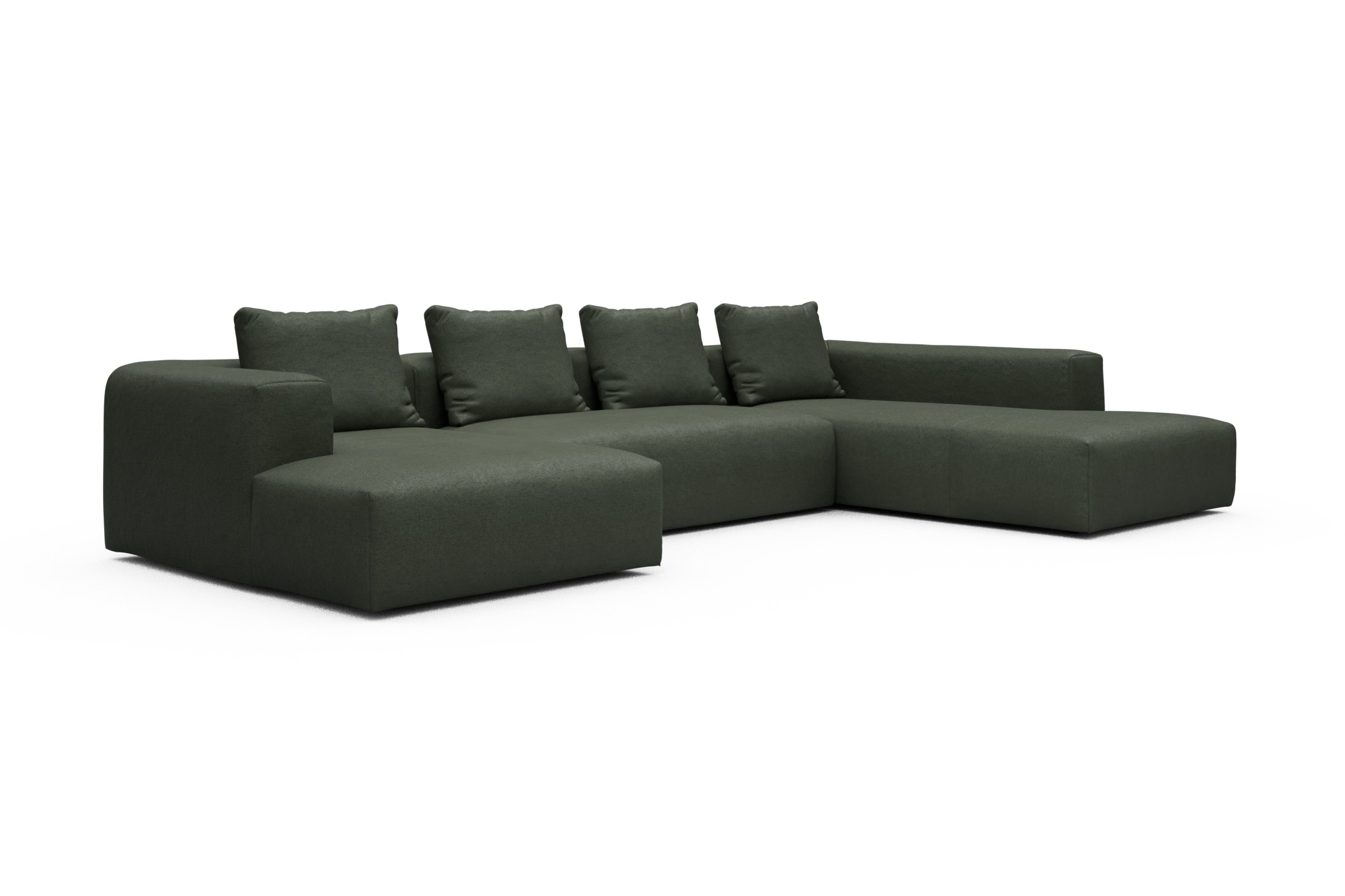 Wohnlandschaft Fred Relax-Ecke rechts mit 2-Sitzer und Chaiselongue links Denari-Forest-Green