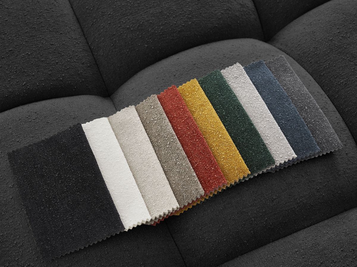 Bobochic Everest Ecksofa mit Schlaffunktion und Bettkasten und Pouf 320 × 212 cm, 5 Kissen Strukturstoff Schwarz Ecke links