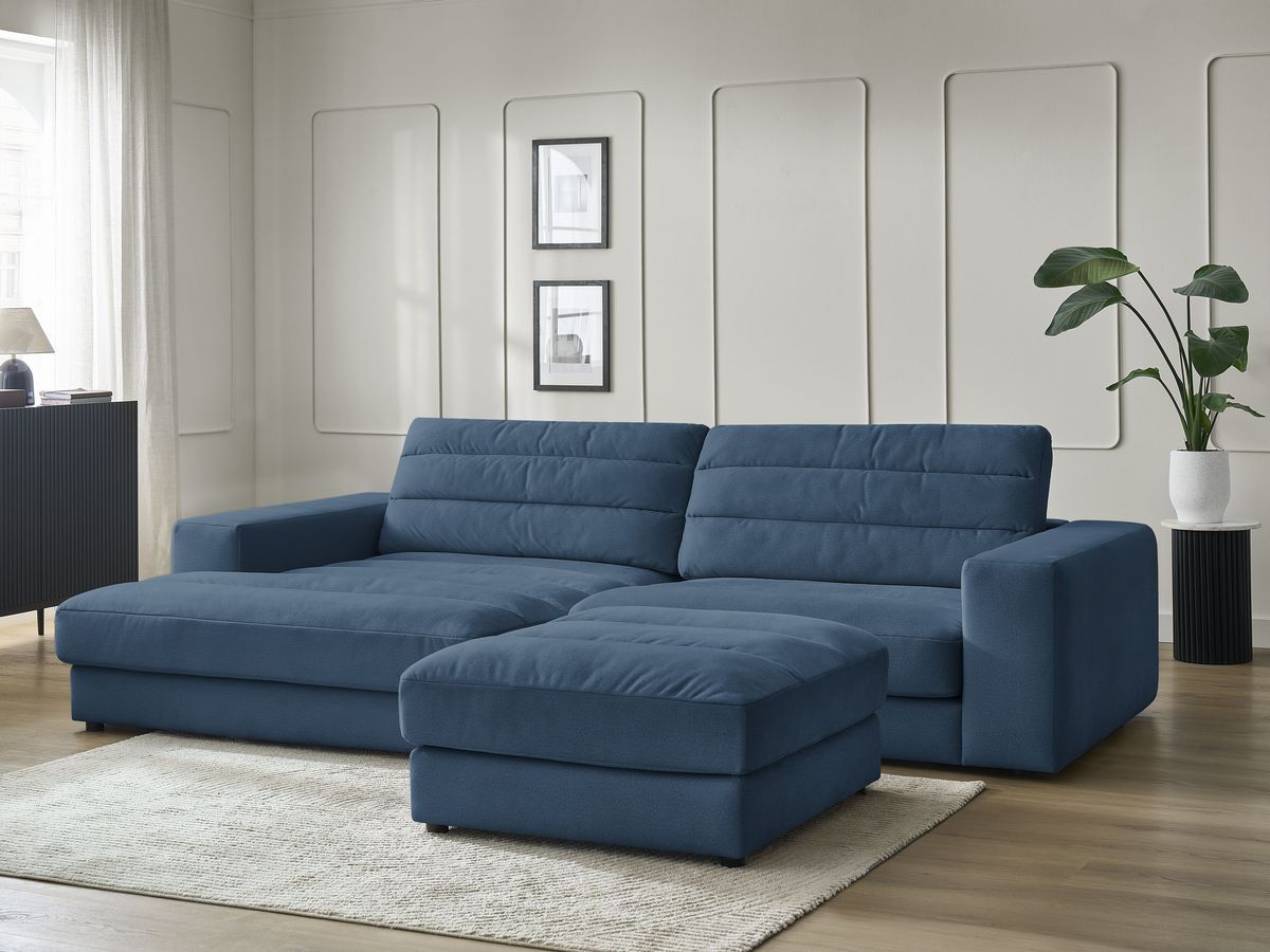 Bobochic Sierra Ecksofa mit Pouf Samt Dunkelblau Ecke links