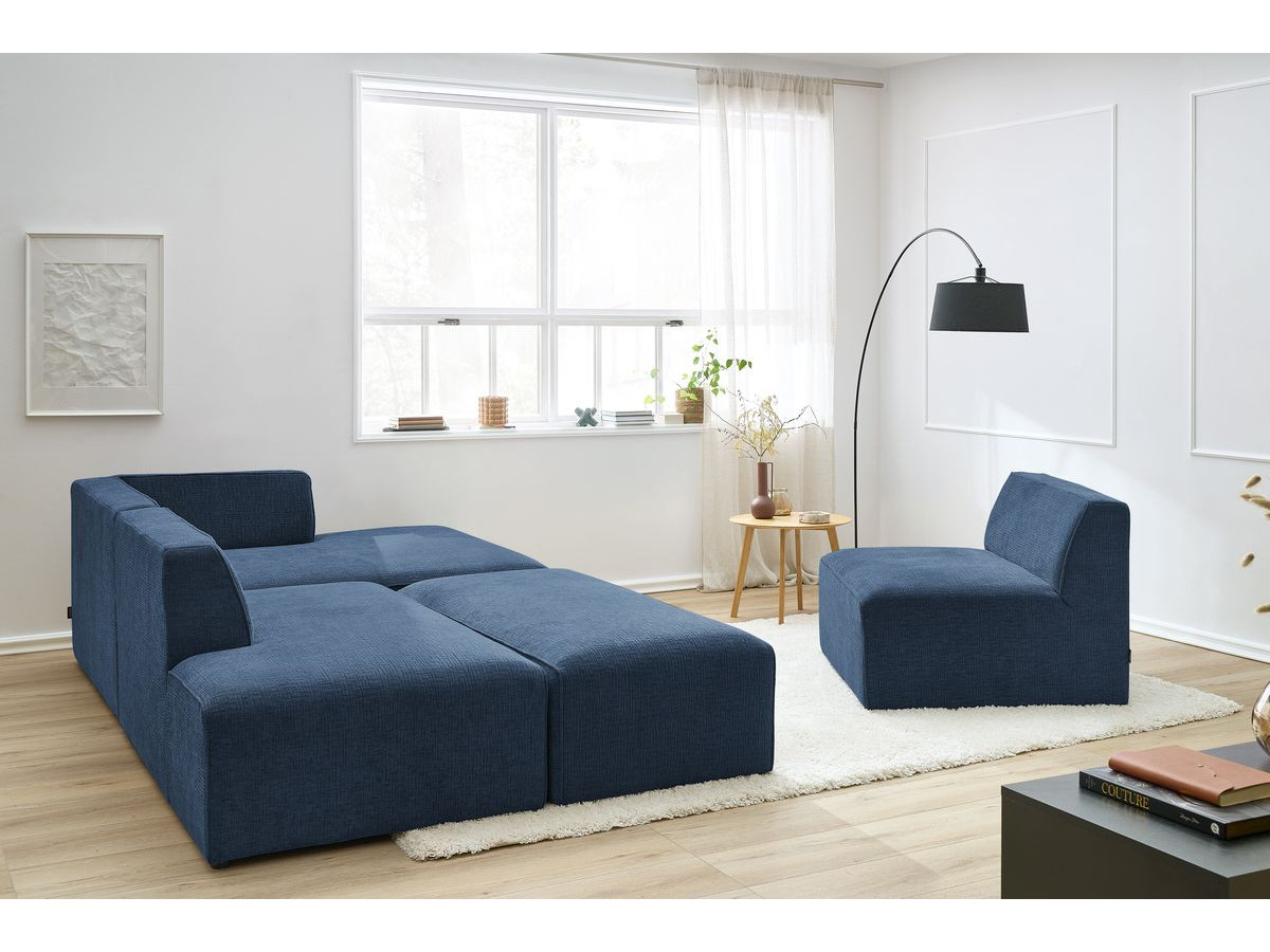 Bobochic Megeve Ecksofa mit Pouf Strukturstoff Dunkelblau Ecke rechts