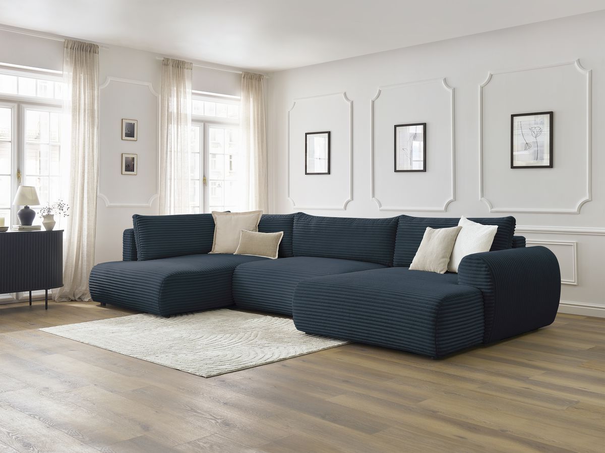 Bobochic Lucien Wohnlandschaft Breitcord weich Dunkelblau Ecke rechts