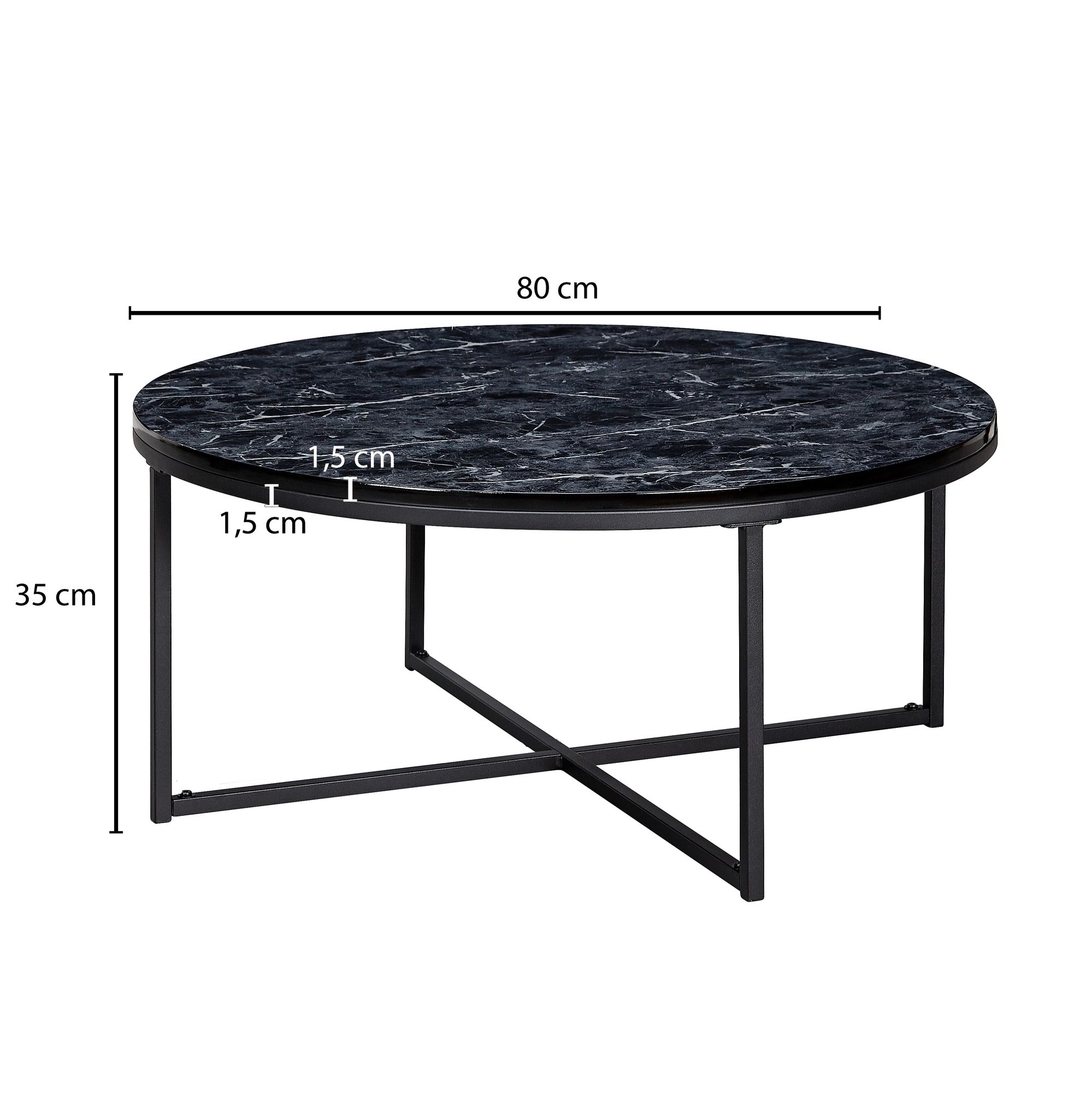 Couchtisch Fosna Marmoroptik Schwarz Ø 80 cm