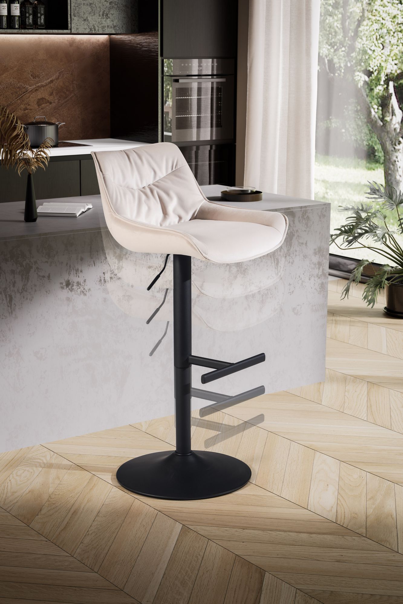 Barhocker Rypefjord Samt Beige Tiefe 55 cm