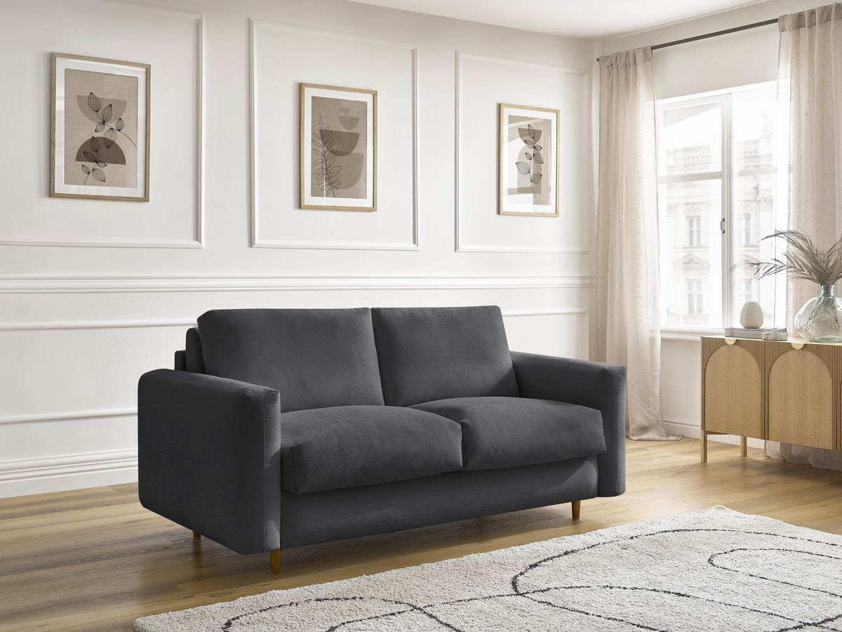 Bobochic Cocoone Schlafsofa 3-Sitzer Stoff Schwarz, Liegefläche 140 × 200 cm
