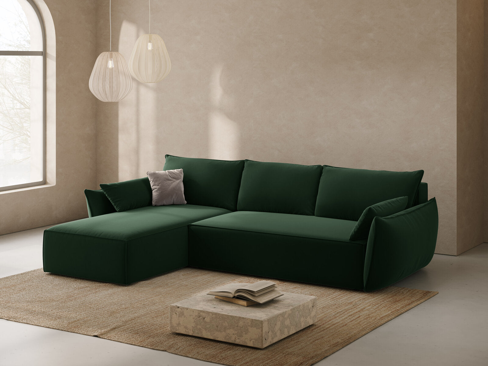Micadoni Kaelle Ecksofa 4-Sitzer mit Schlaffunktion Links Samt Bluvel Flaschengrün