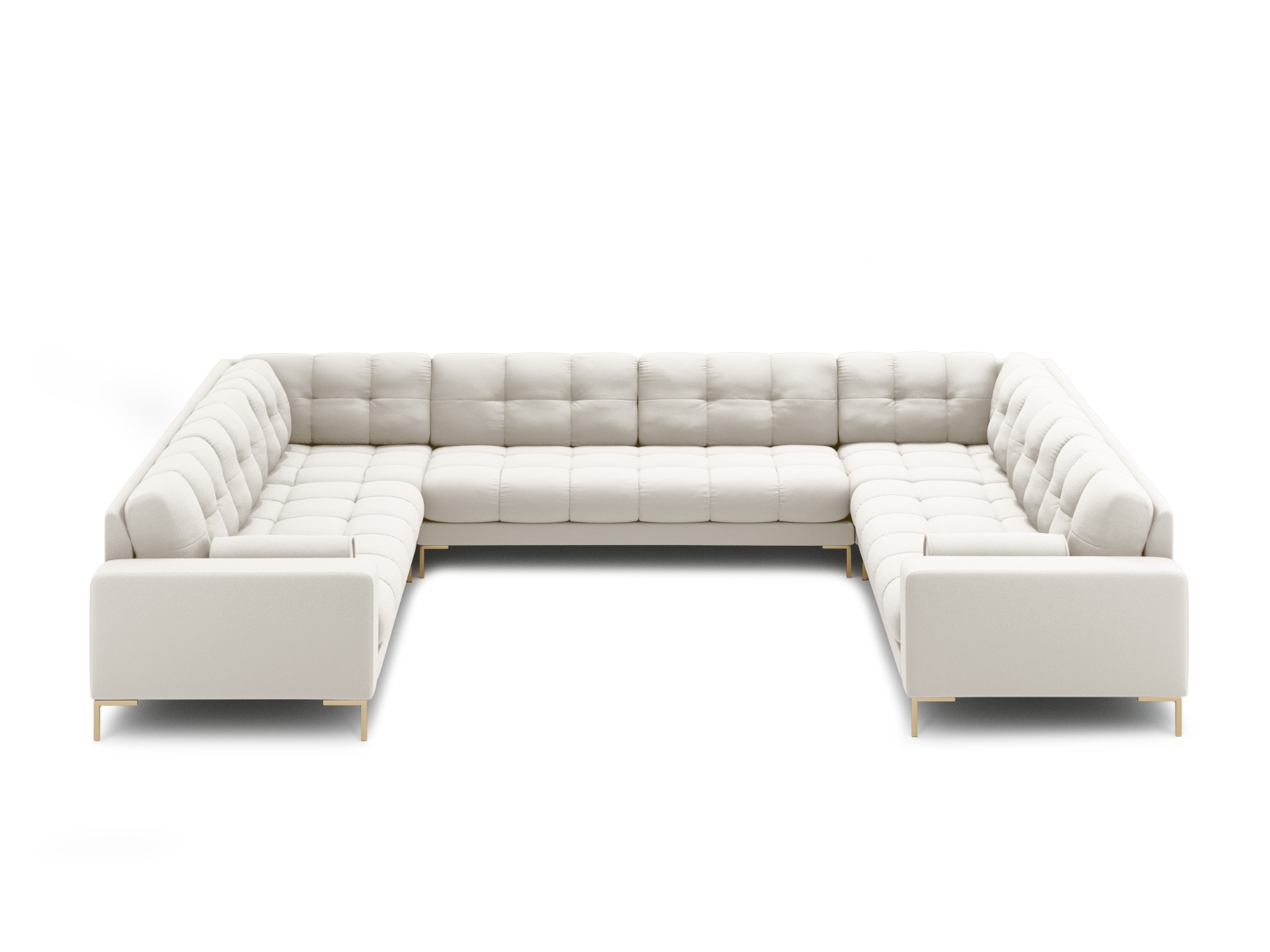 Cosmopolitan Design Panoramasofa Bali 9-Sitzer Strukturierter Stoff Neve Helles Beige Beine Gold