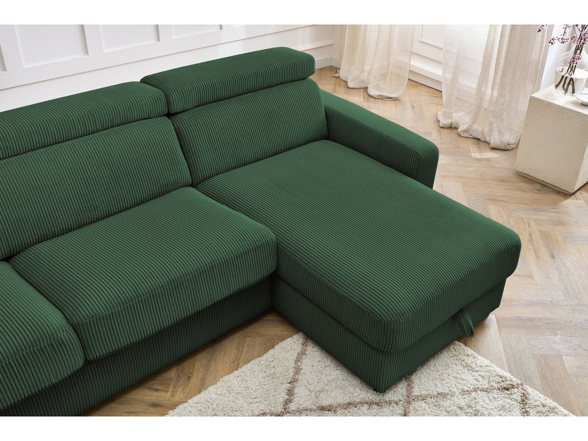 Bobochic Monaco Ecksofa mit Schlaffunktion und Bettkasten Cordsamt Grün, Liegefläche 160 × 190 cm
