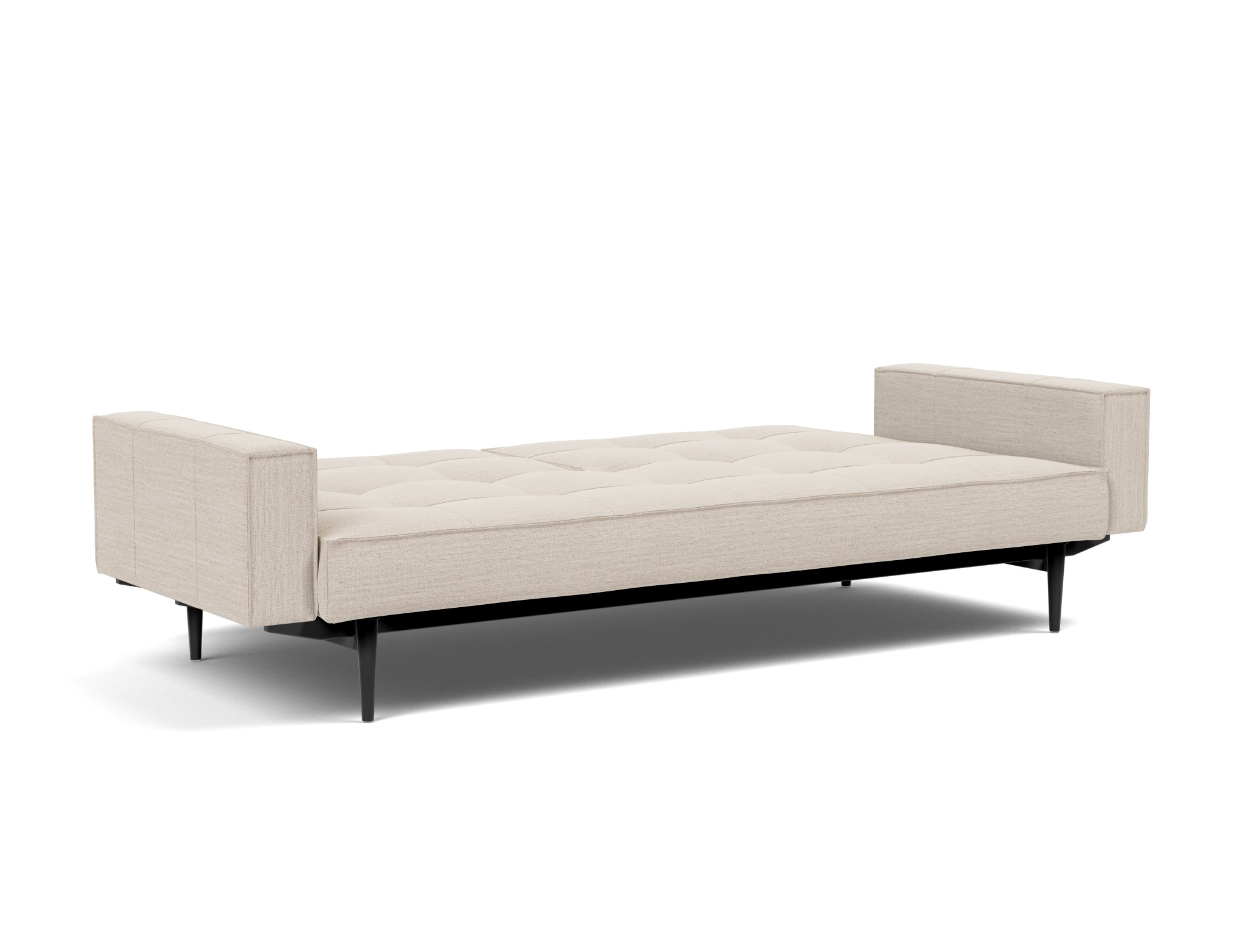 Schlafsofa Splitback mit Armlehnen Webstoff Blida 612-Sand-Grey Beine Styletto Eiche schwarz