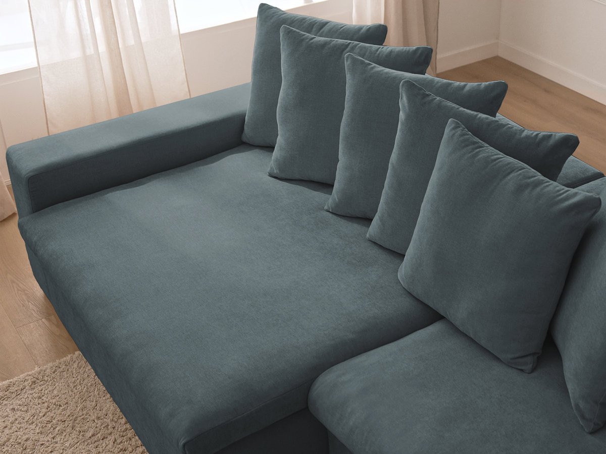 Bobochic Enore Ecksofa mit Pouf Stoff Blau Ecke links