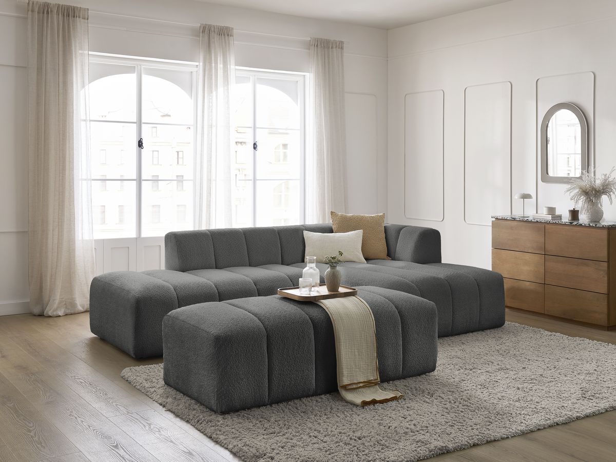 Bobochic Annecy Ecksofa mit Pouf Bouclé-Stoff Dunkelgrau Ecke rechts