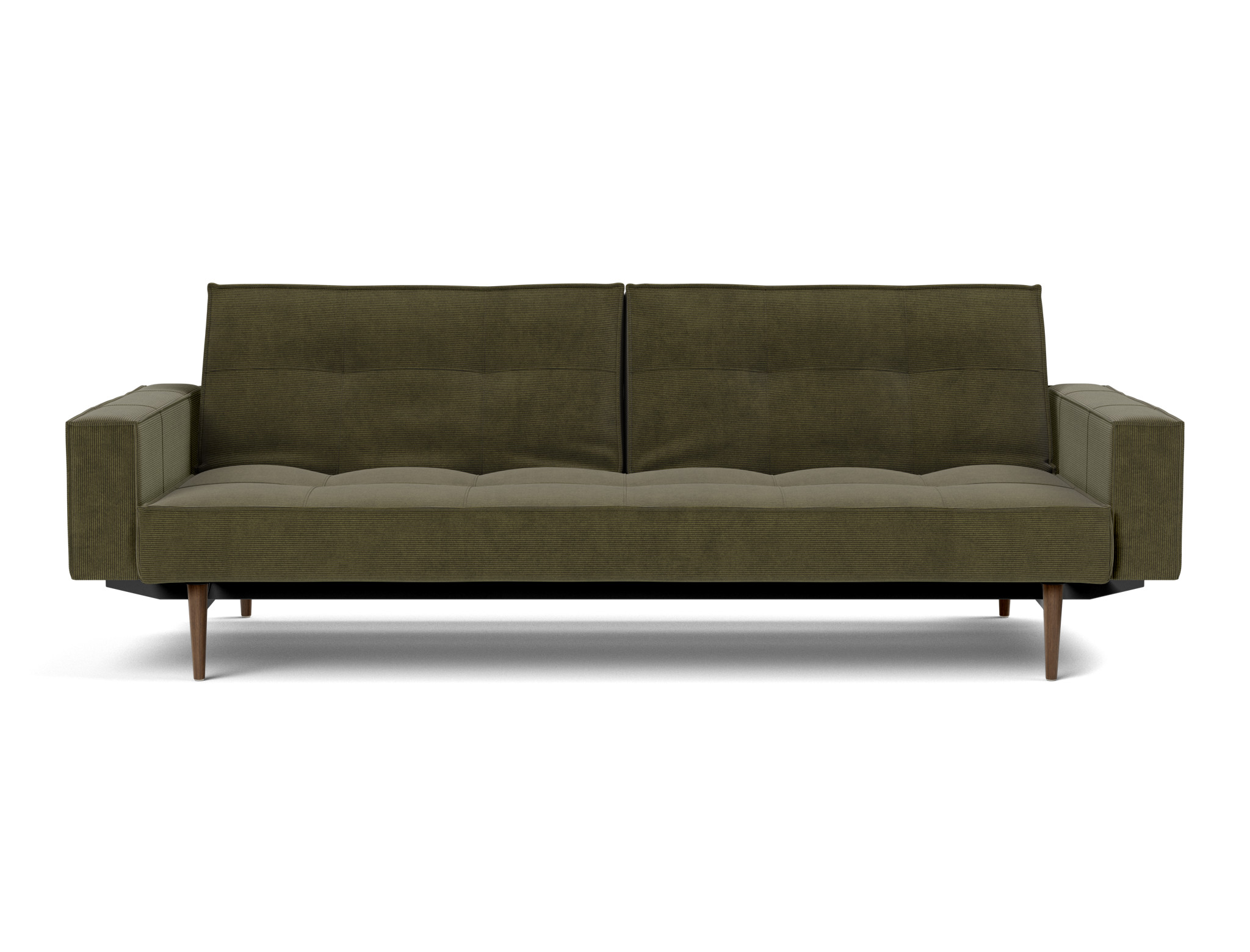 Schlafsofa Splitback mit Armlehnen Kord Cordufine 316-Pine-Green Beine Styletto Eiche dunkel
