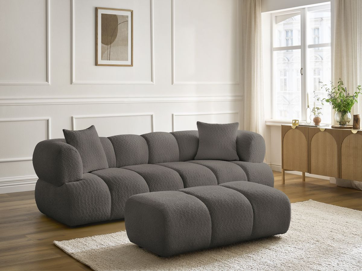 Bobochic Pamira Sofa 3-Sitzer mit Pouf Bouclé-Stoff Braun