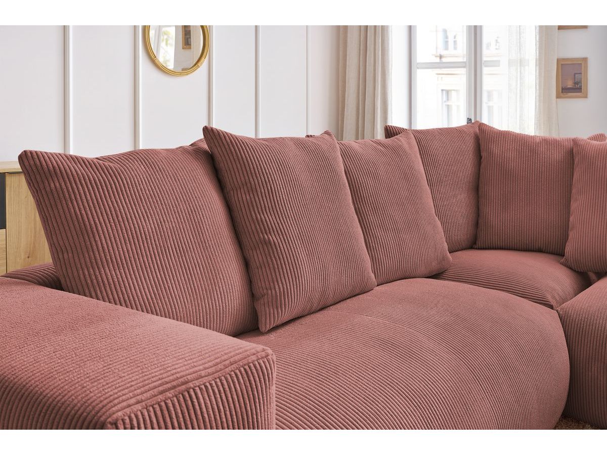 Bobochic Voltaire Ecksofa mit Pouf 268 × 214 cm Cordsamt Rosa Ecke rechts