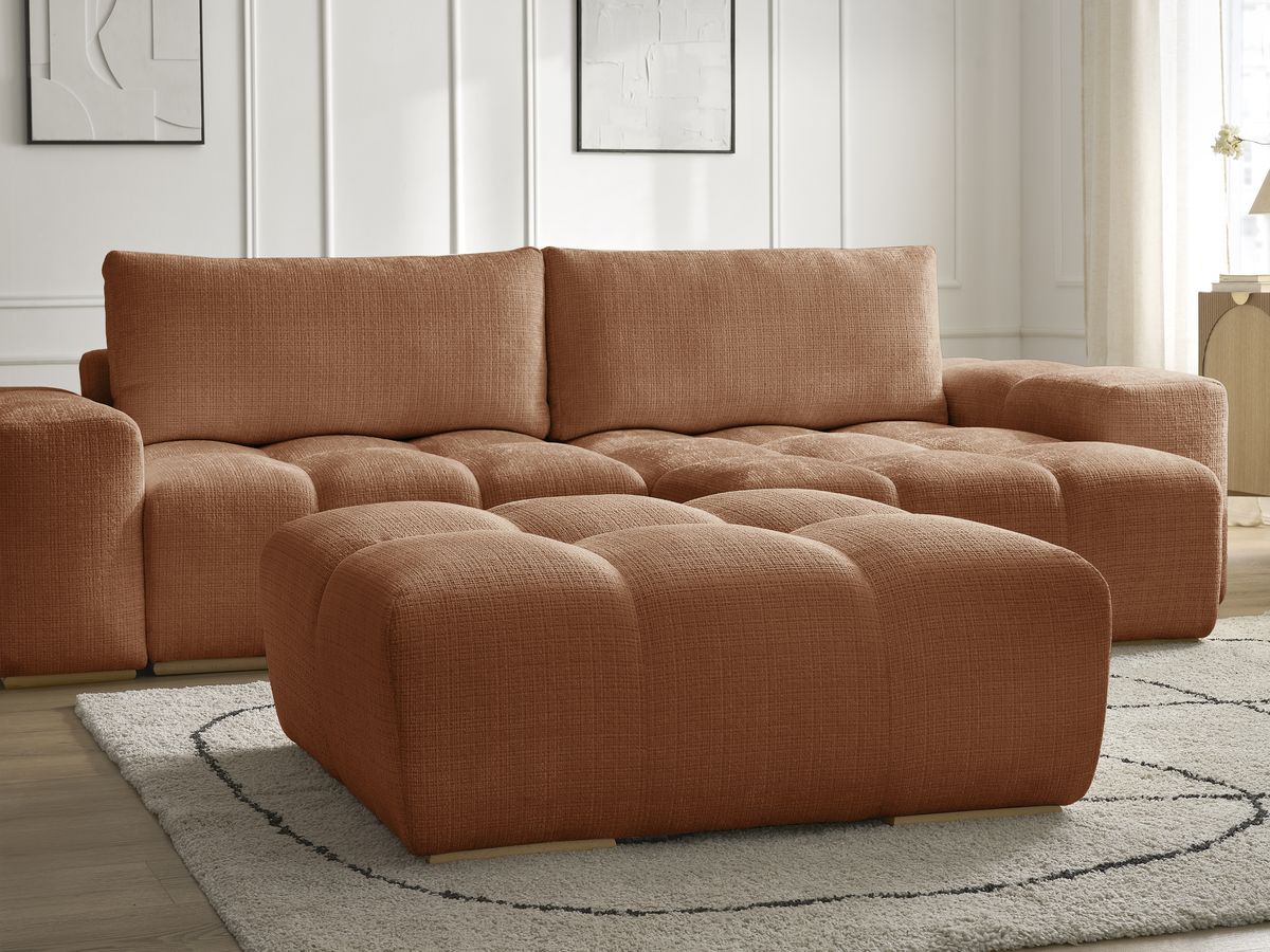 Bobochic Anakin Ecksofa mit Pouf, 2 Kissen Strukturstoff Orange
