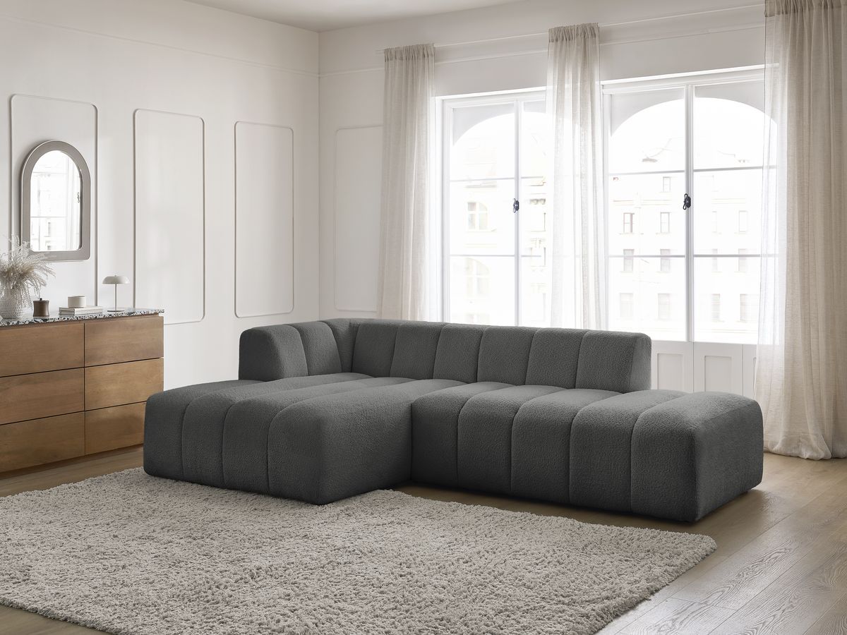 Bobochic Annecy Ecksofa Bouclé-Stoff Dunkelgrau Ecke links