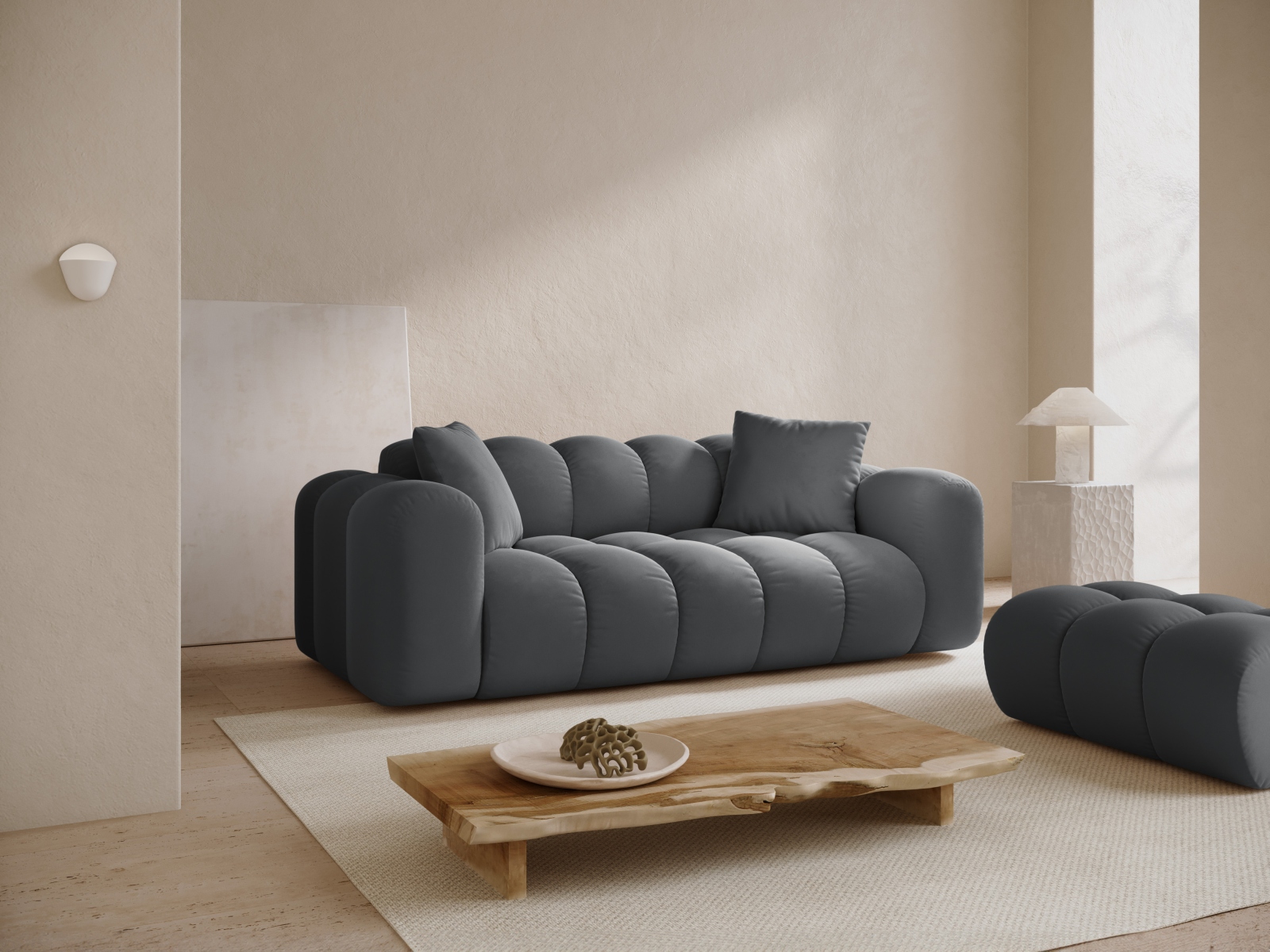 Cosmopolitan Design Sofa Treno 3-Sitzer Samt Bluvel Grau