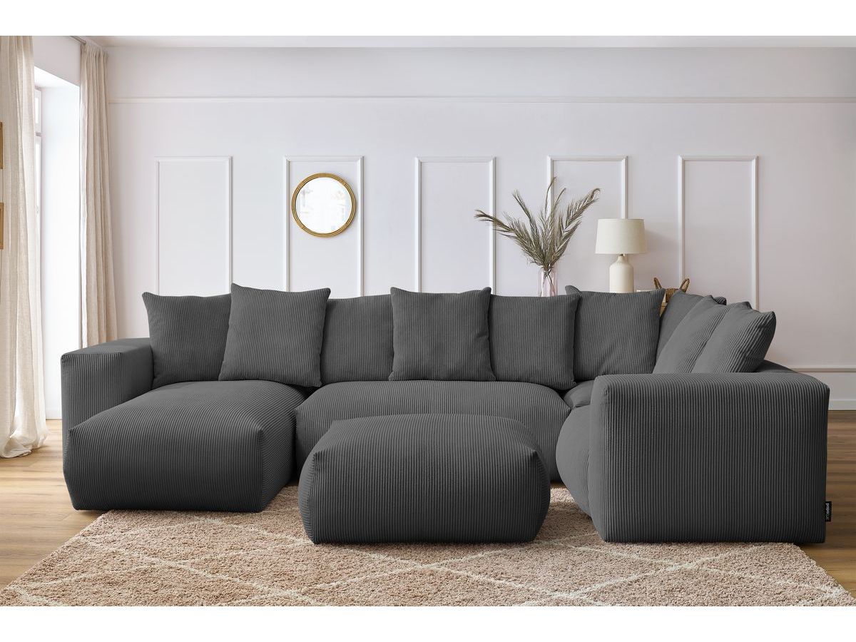 Bobochic Voltaire Wohnlandschaft mit Pouf 356 × 214 cm Cordsamt Dunkelgrau Ecke links