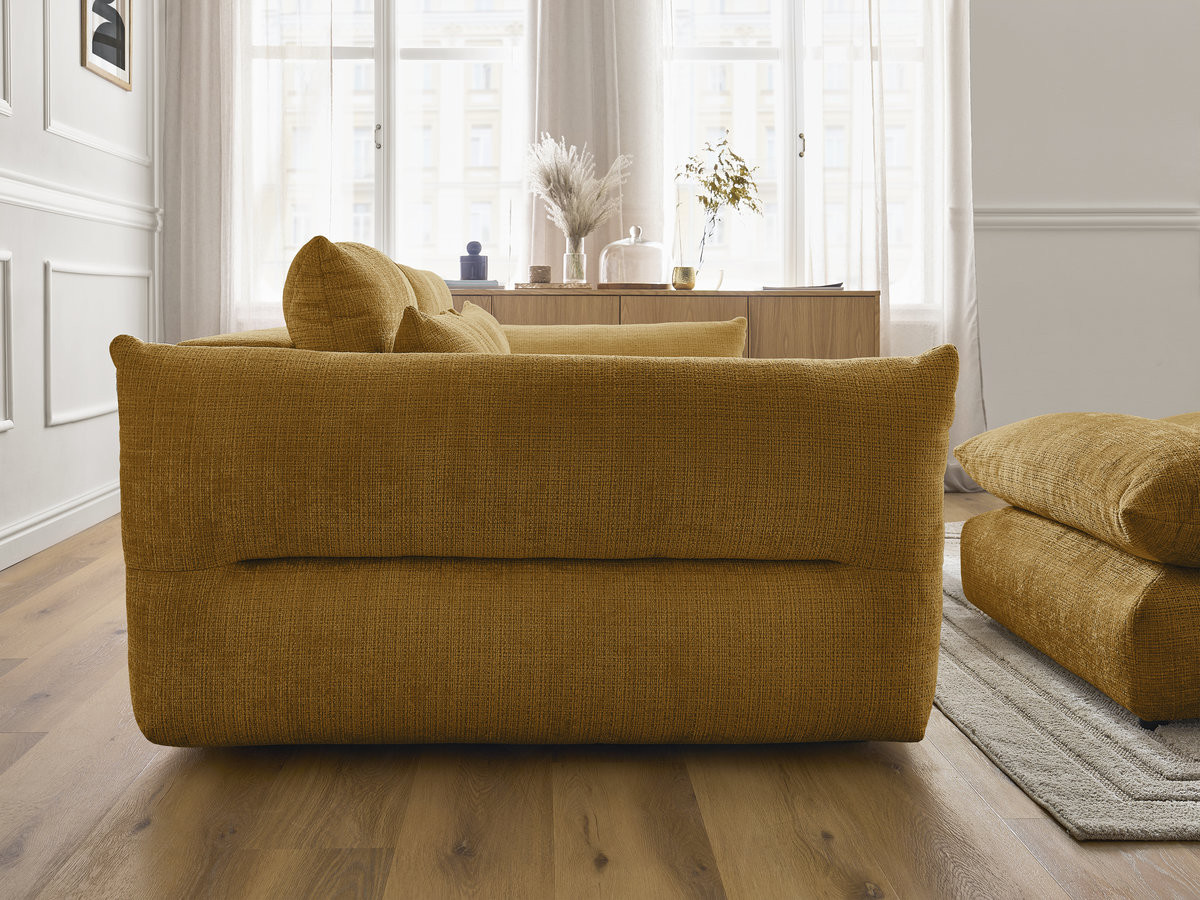 Bobochic Neil Sofa 3-Sitzer mit Pouf Strukturstoff Gelb