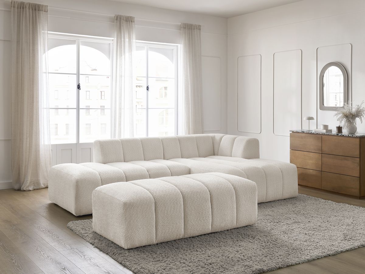Bobochic Annecy Ecksofa mit Pouf Bouclé-Stoff Weiß Ecke rechts