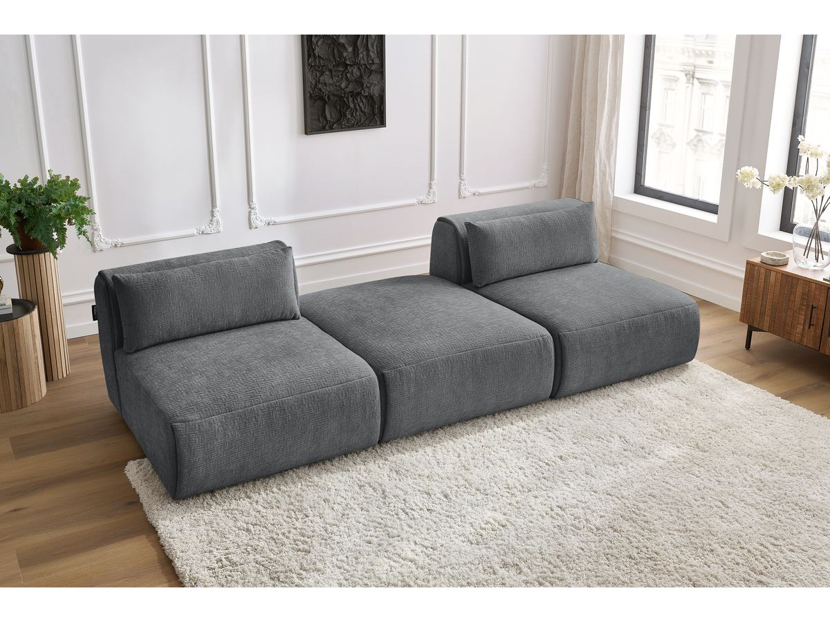 Bobochic Jeanne Sofa 3-Sitzer Strukturstoff Dunkelgrau