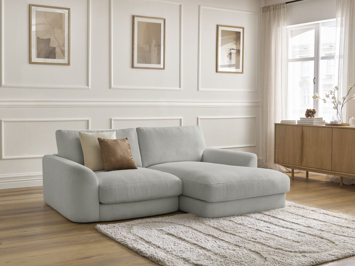 Bobochic Leonore Ecksofa Bouclé-Stoff Hellgrau Ecke rechts