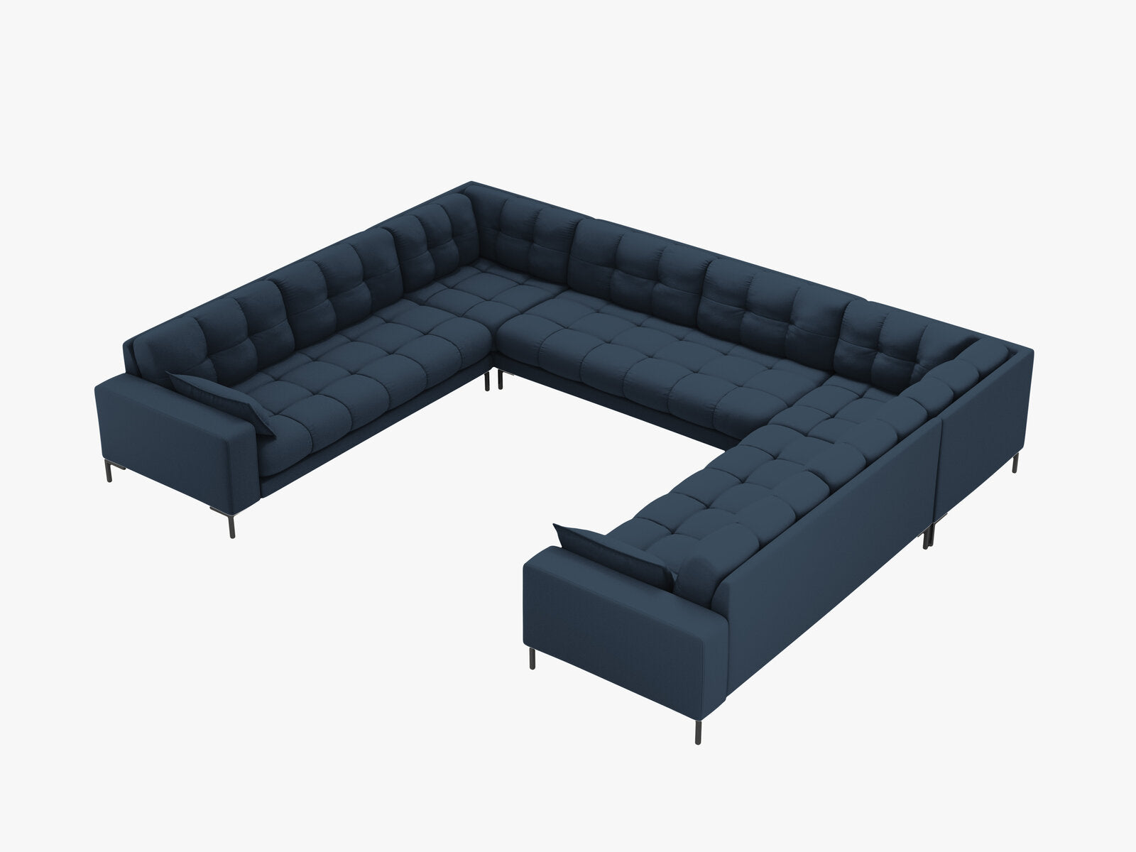 Micadoni Wohnlandschaft Mamaia 9-Sitzer Strukturierter Stoff Neve Blau schwarze Beine