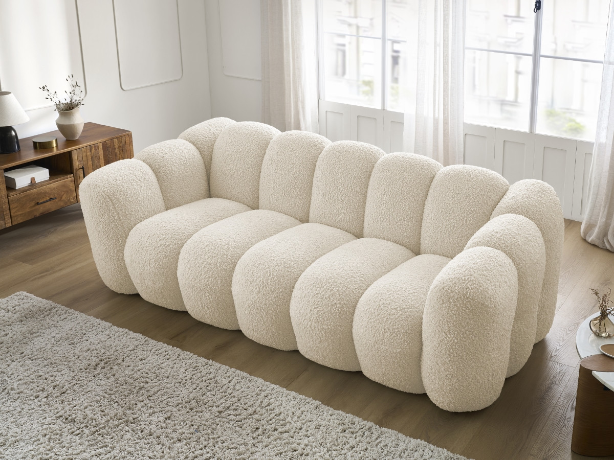 Bobochic Hippolyte Sofa 3-Sitzer Bouclé-Stoff Beige