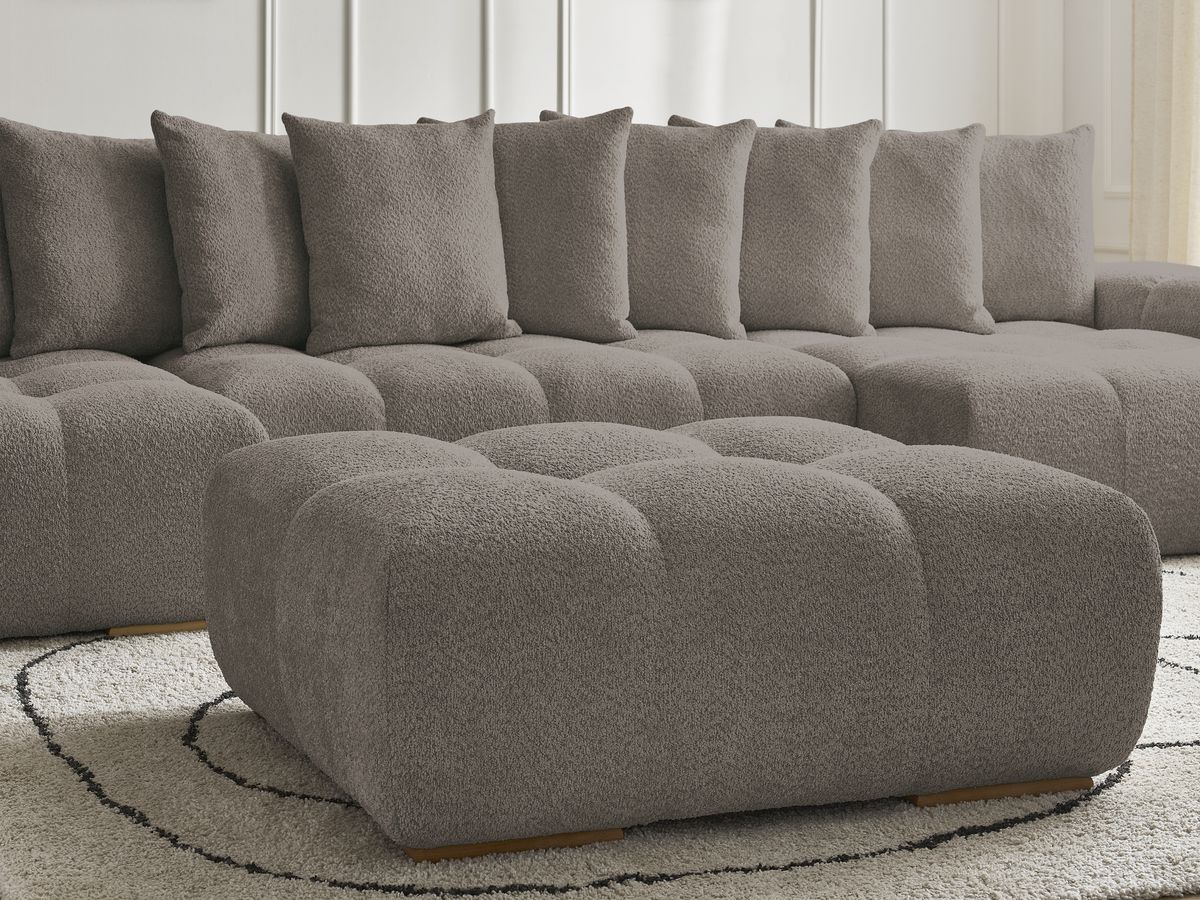 Bobochic Anakin Wohnlandschaft mit Pouf, 10 Kissen Bouclé-Stoff Braun