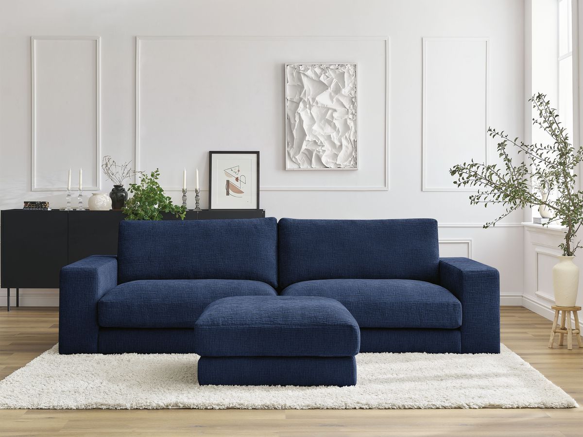 Bobochic Leonard Sofa 4-Sitzer mit Pouf 274 × 109 cm Strukturstoff Dunkelblau