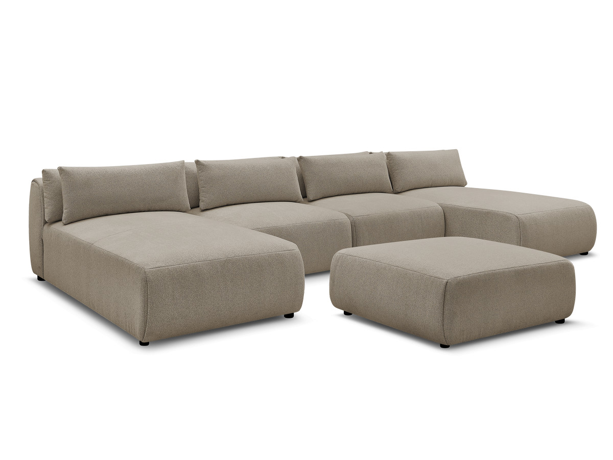 Bobochic Jana Wohnlandschaft mit großem Pouf Melange-Stoff Taupe