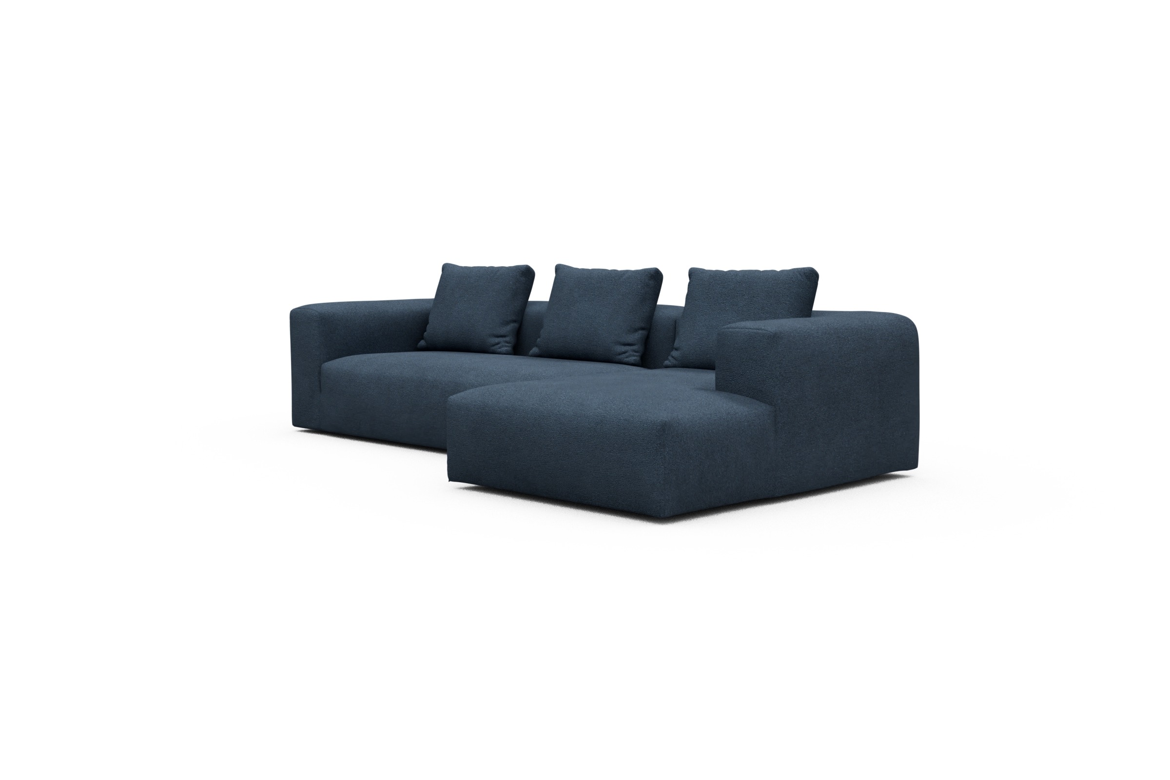 Ecksofa Fred Chaiselongue rechts mit 2,5-Sitzer Boucle-Blue