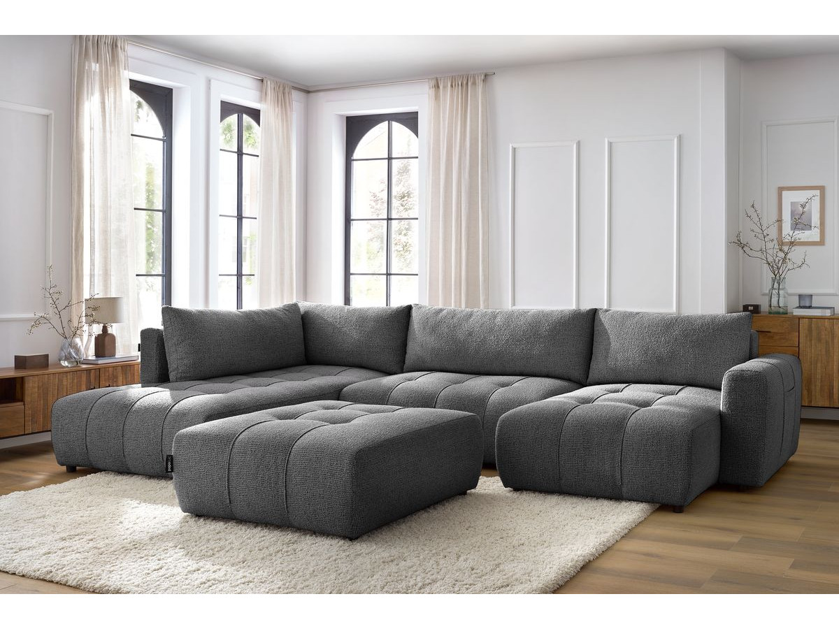 Bobochic Arsene Wohnlandschaft mit Pouf Melange-Stoff Dunkelgrau Ecke rechts