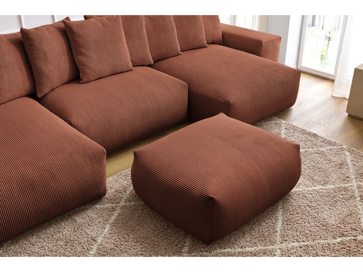 Bobochic Voltaire Wohnlandschaft mit Pouf 420 × 174 cm, Liegefläche 135 × 345 cm Cordsamt Orange