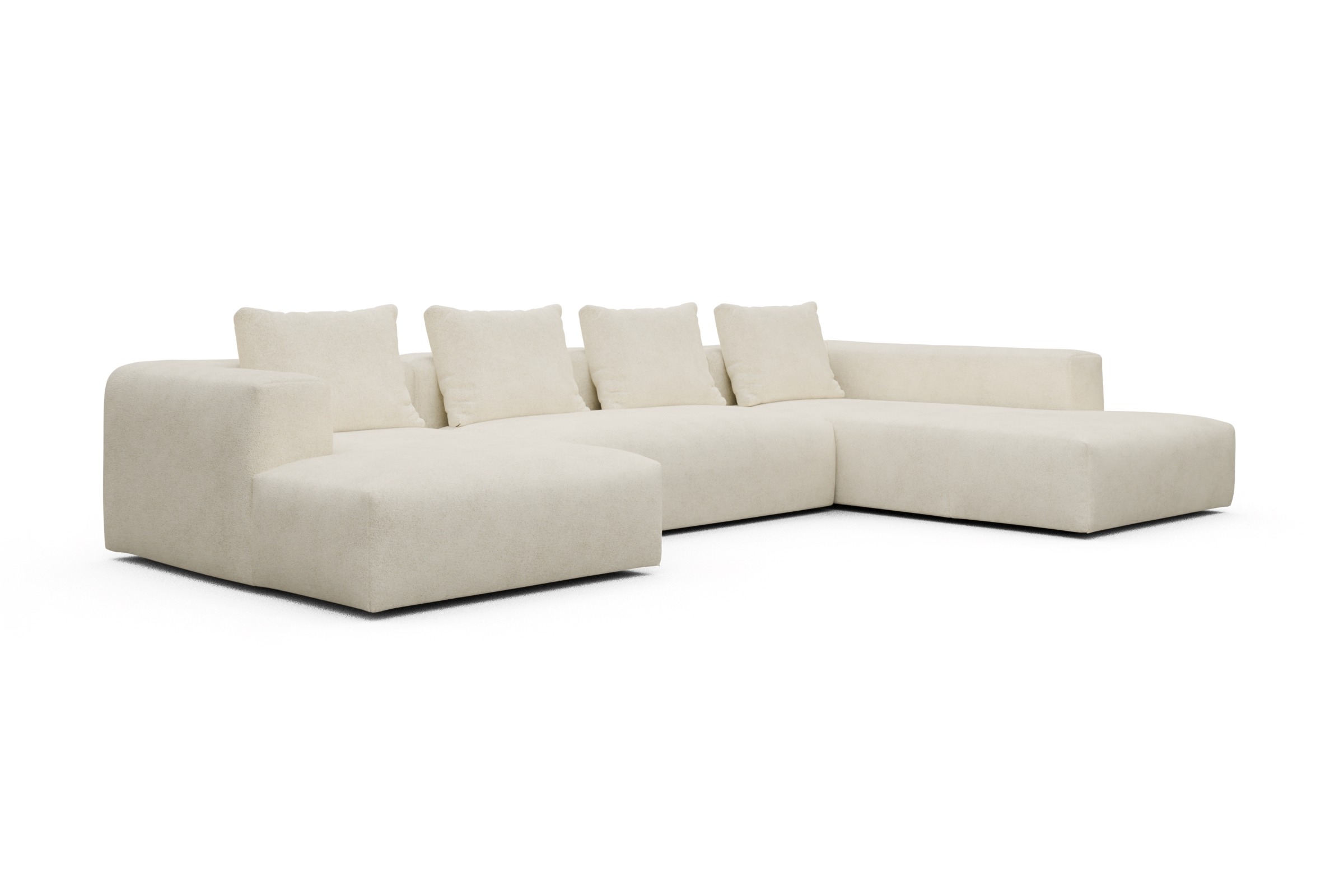 Wohnlandschaft Fred Relax-Ecke rechts mit 2-Sitzer und Chaiselongue links Boucle-Off-White