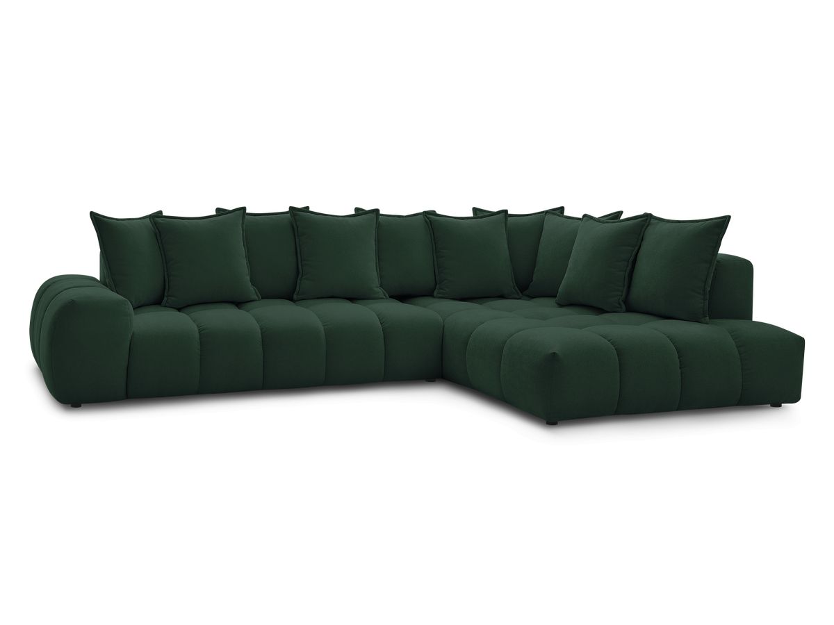 Bobochic Everest Ecksofa, 10 Kissen Strukturstoff Grün Ecke rechts
