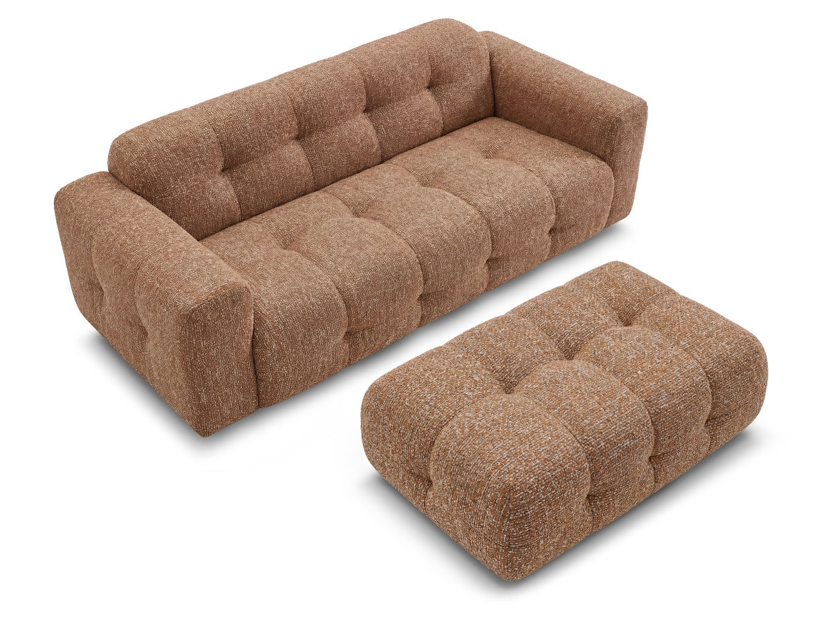 Bobochic Laura Sofa 3-Sitzer mit großem Pouf Melange-Stoff Orange