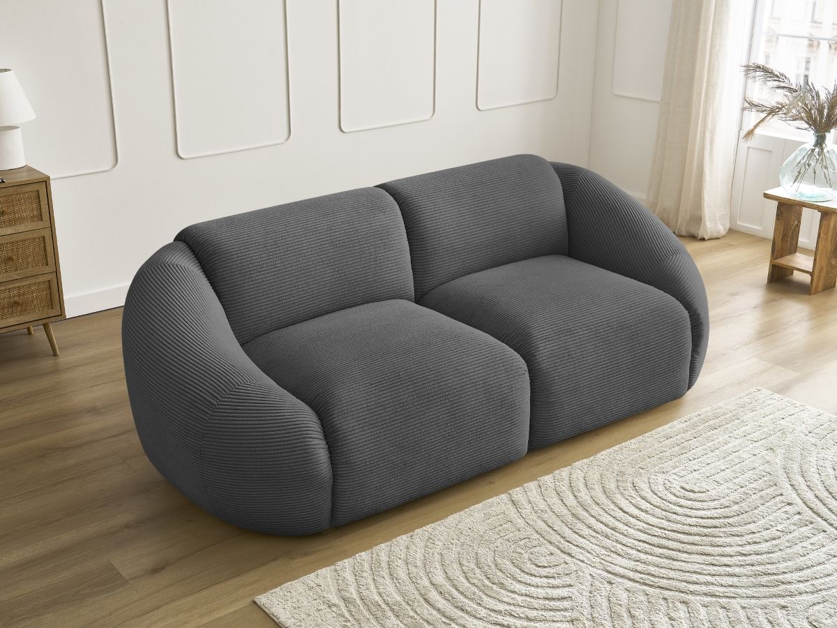 Bobochic Tina Sofa 2-Sitzer Cordsamt Dunkelgrau