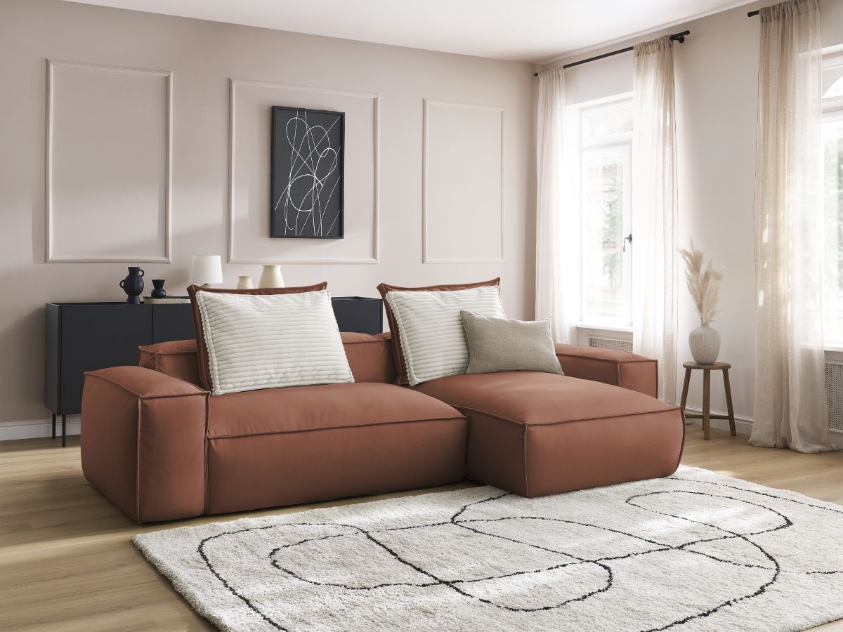 Bobochic Boheme Ecksofa, 3 Kissen Kunstleder Dunkelbraun