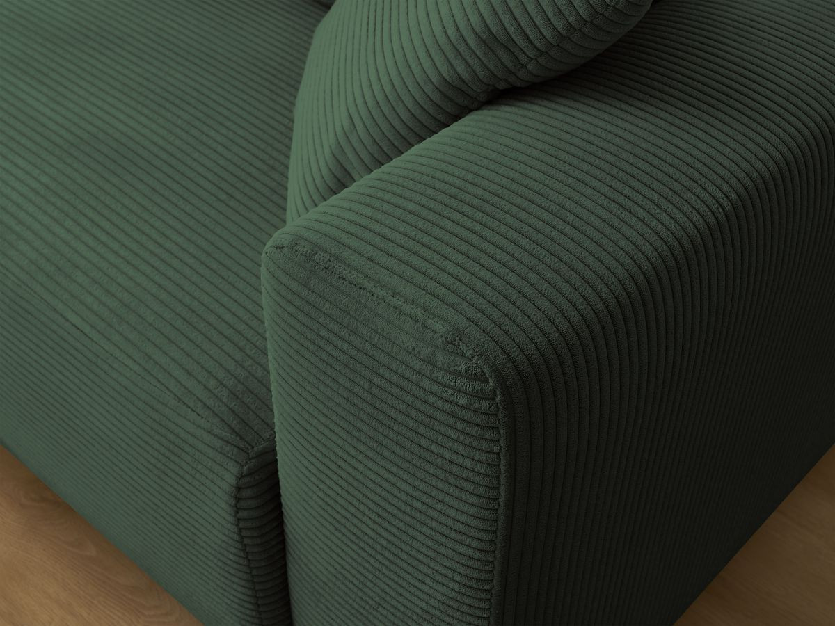 Bobochic Atilla Ecksofa mit Schlaffunktion und Bettkasten und Pouf Cordsamt Dunkelgrün Ecke links