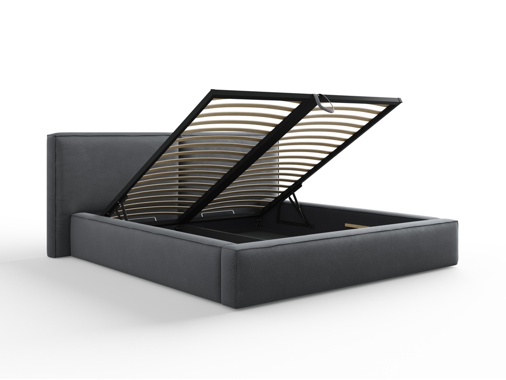Cosmopolitan Design Stauraumbett mit doppeltem Kopfteil Arendal 180x200 Strukturierter Stoff Megan Dunkelgrau
