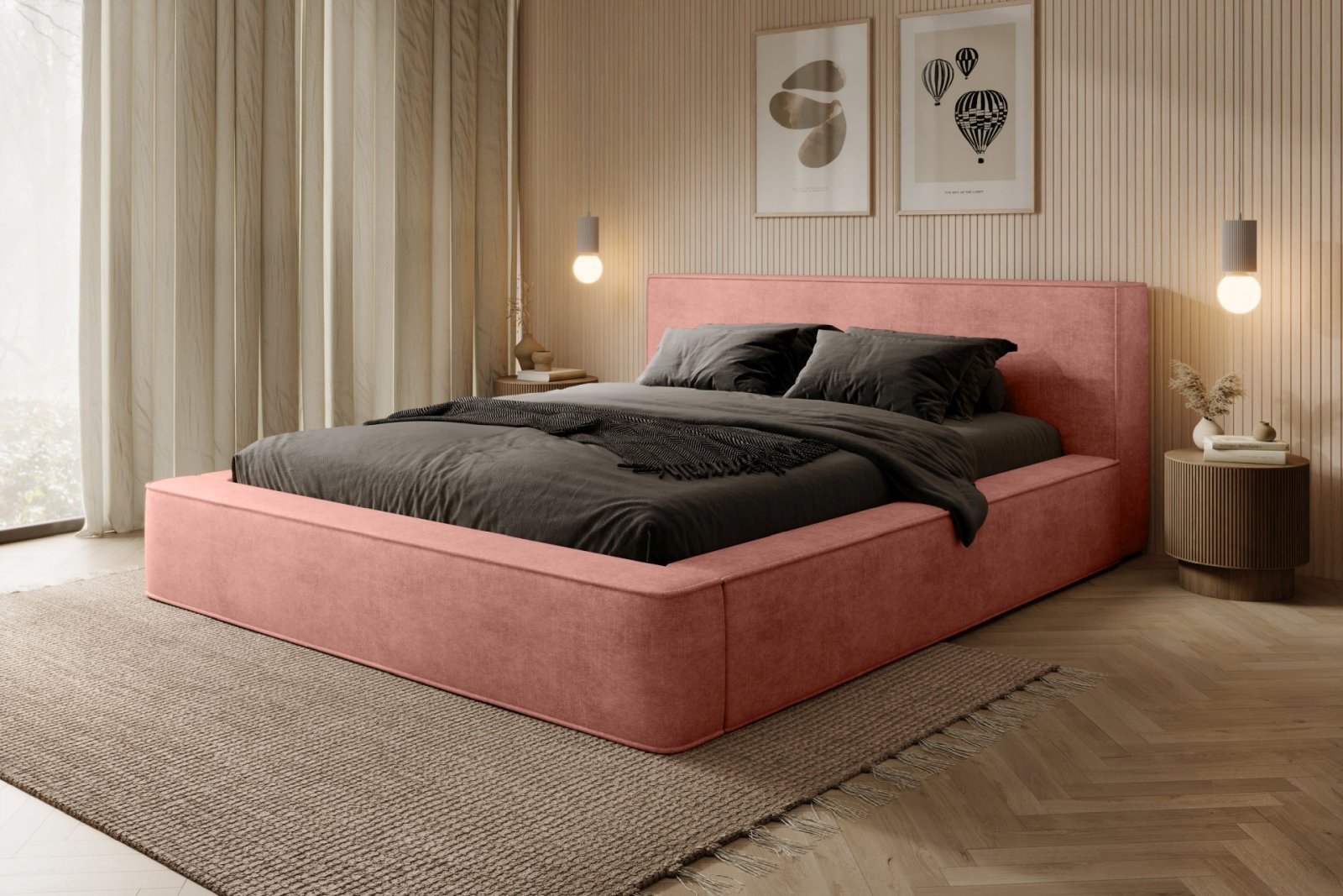 Polsterbett Delano Samtstoff 160x200 mit Holzrahmen Macau Coral
